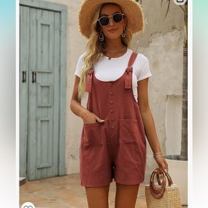 Cotton linen romper overrolls